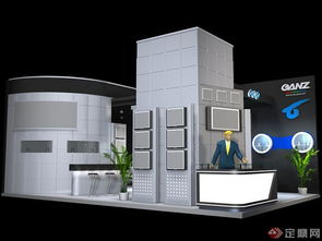 某現代展覽會館展臺設計方案與3D模型解析